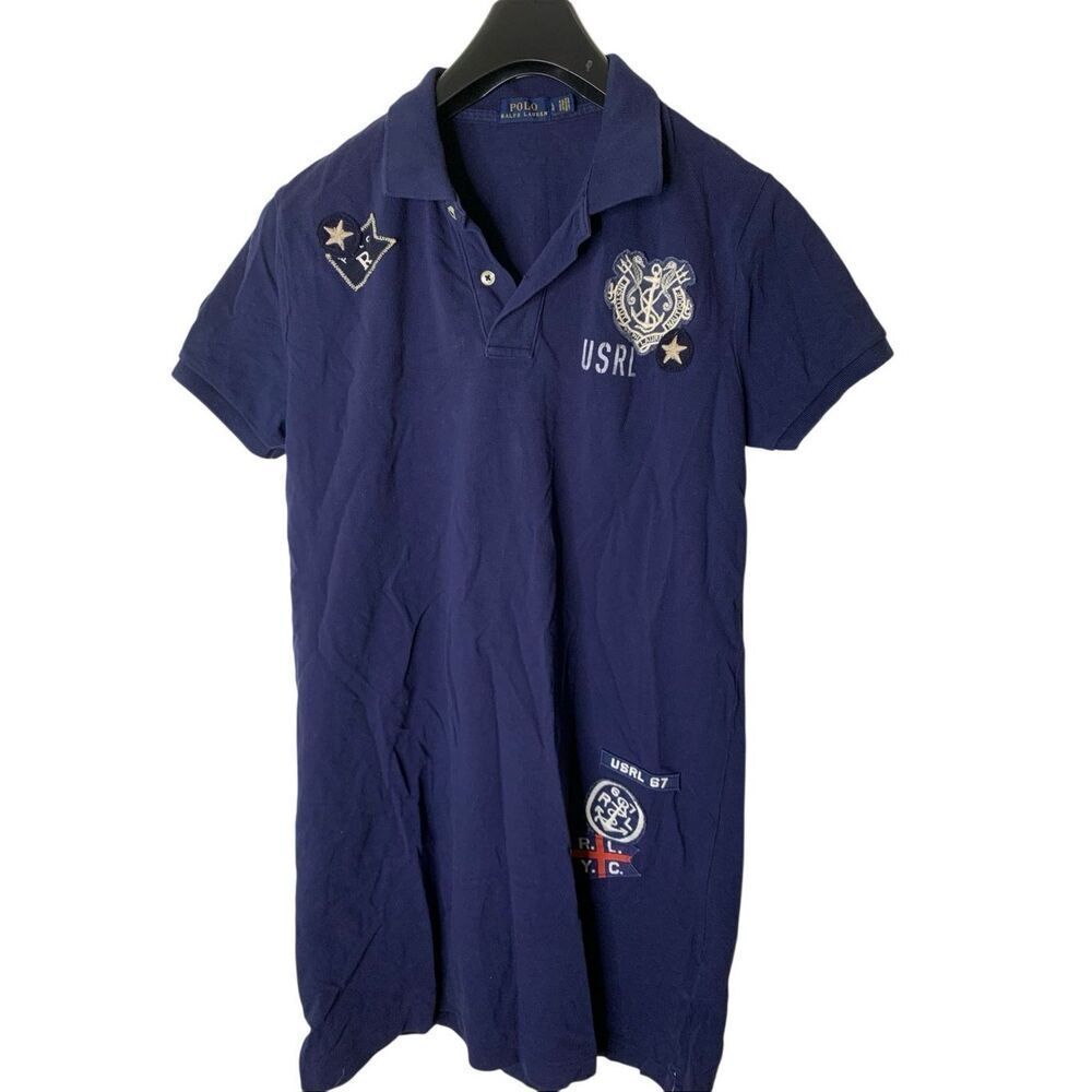 Polo Ralph Lauren USRL 67 shirt dress nautical crest patches women's size large